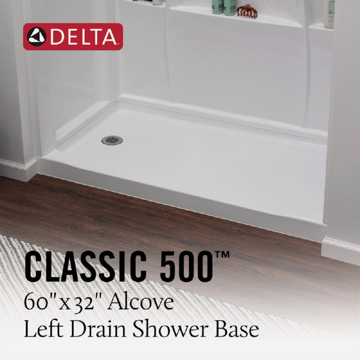Delta Classic 500 60 In. x 32 In. Left Drain Shower Pan, White Image 3