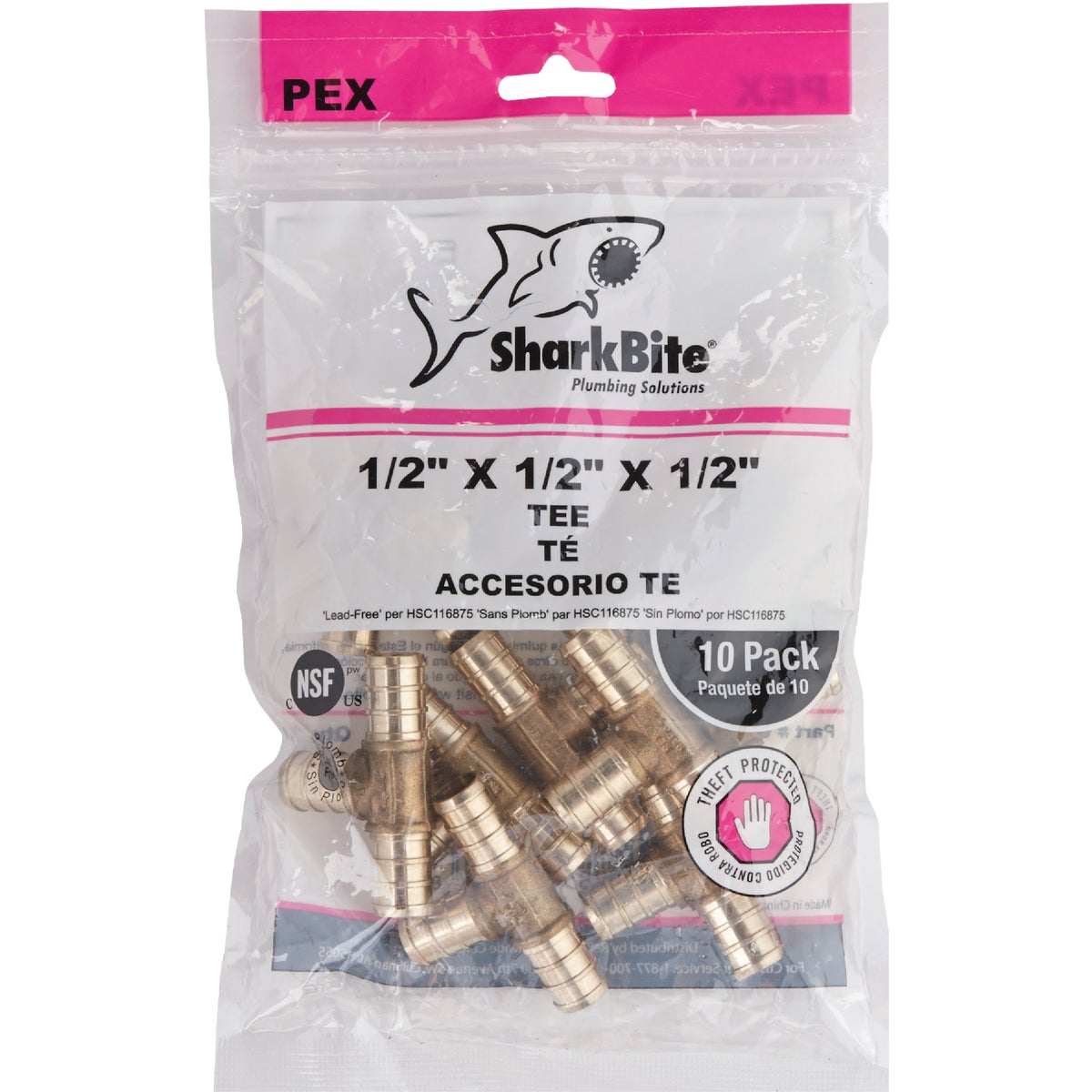 SharkBite 1/2 In. x 1/2 In. x 1/2 In. Barb Brass PEX Tee (10-Pack) Image 2