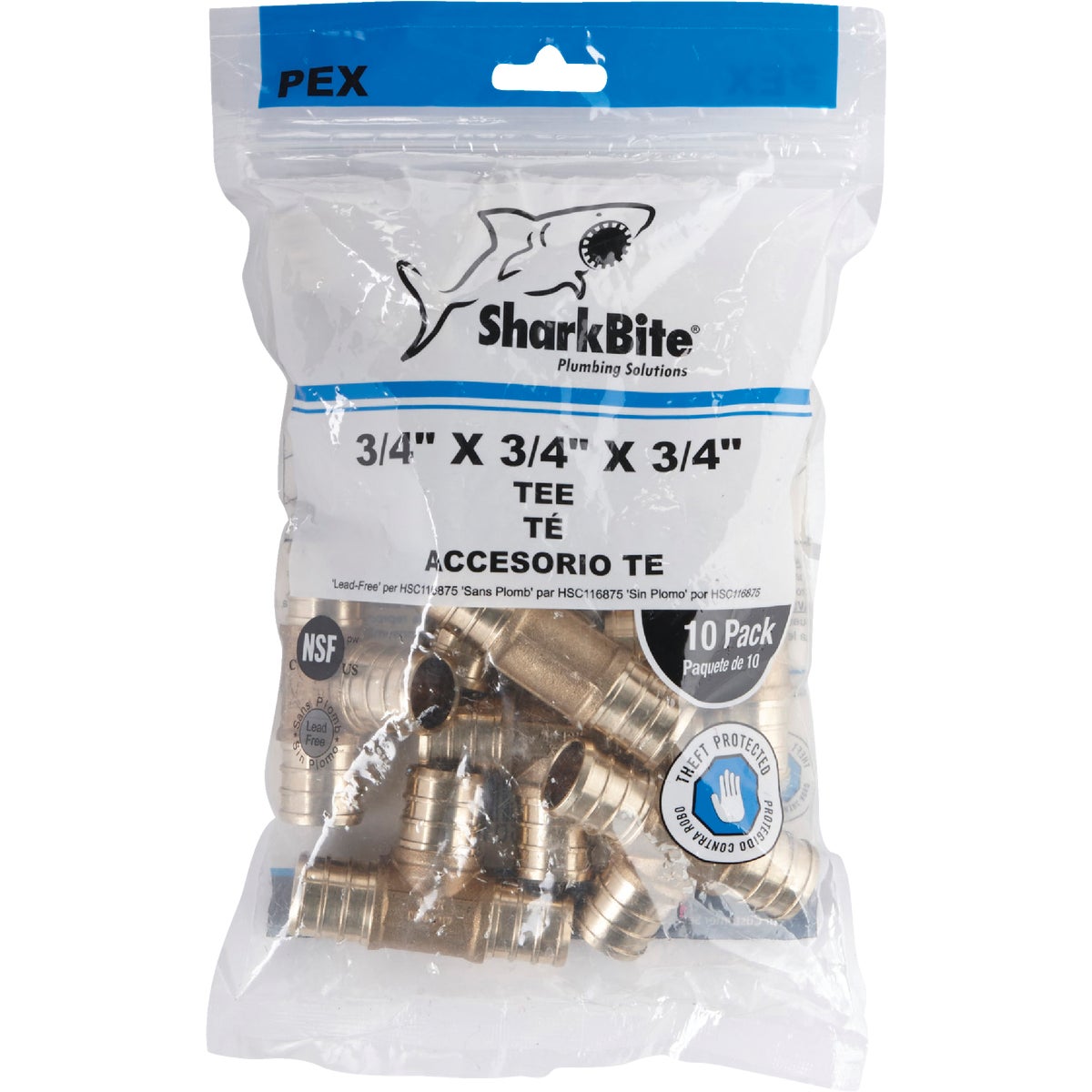 SharkBite 3/4 In. x 3/4 In. x 3/4 In. Barb Brass PEX Tee (10-Pack) Image 2