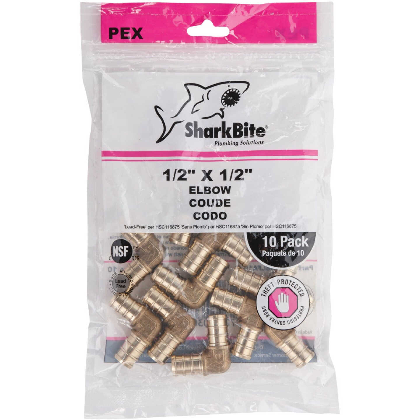 SharkBite 1/2 In. x 1/2 In. Barb 90 Deg. Brass PEX Elbow (1/4 Bend) (10-Pack) Image 2