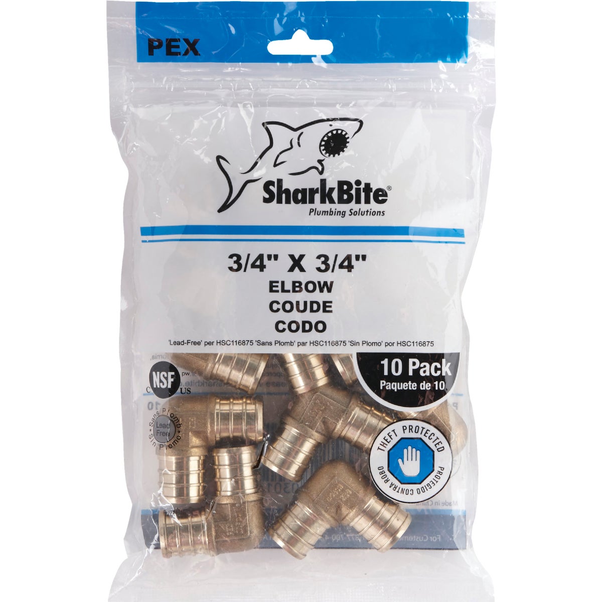 SharkBite 3/4 In. x 3/4 In. Barb 90 Deg. Brass PEX Elbow (1/4 Bend) (10-Pack) Image 2