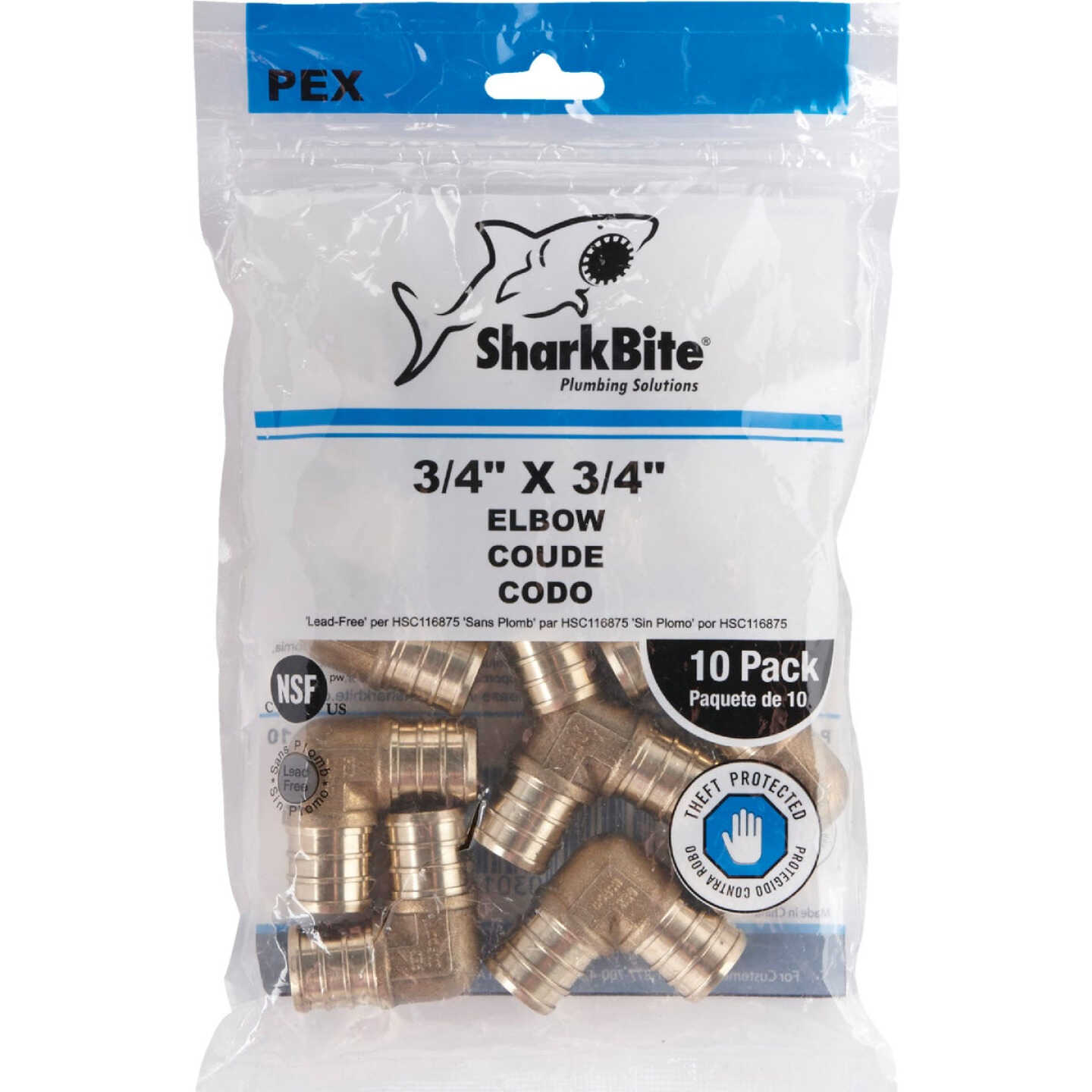 SharkBite 3/4 In. x 3/4 In. Barb 90 Deg. Brass PEX Elbow (1/4 Bend) (10-Pack) Image 2
