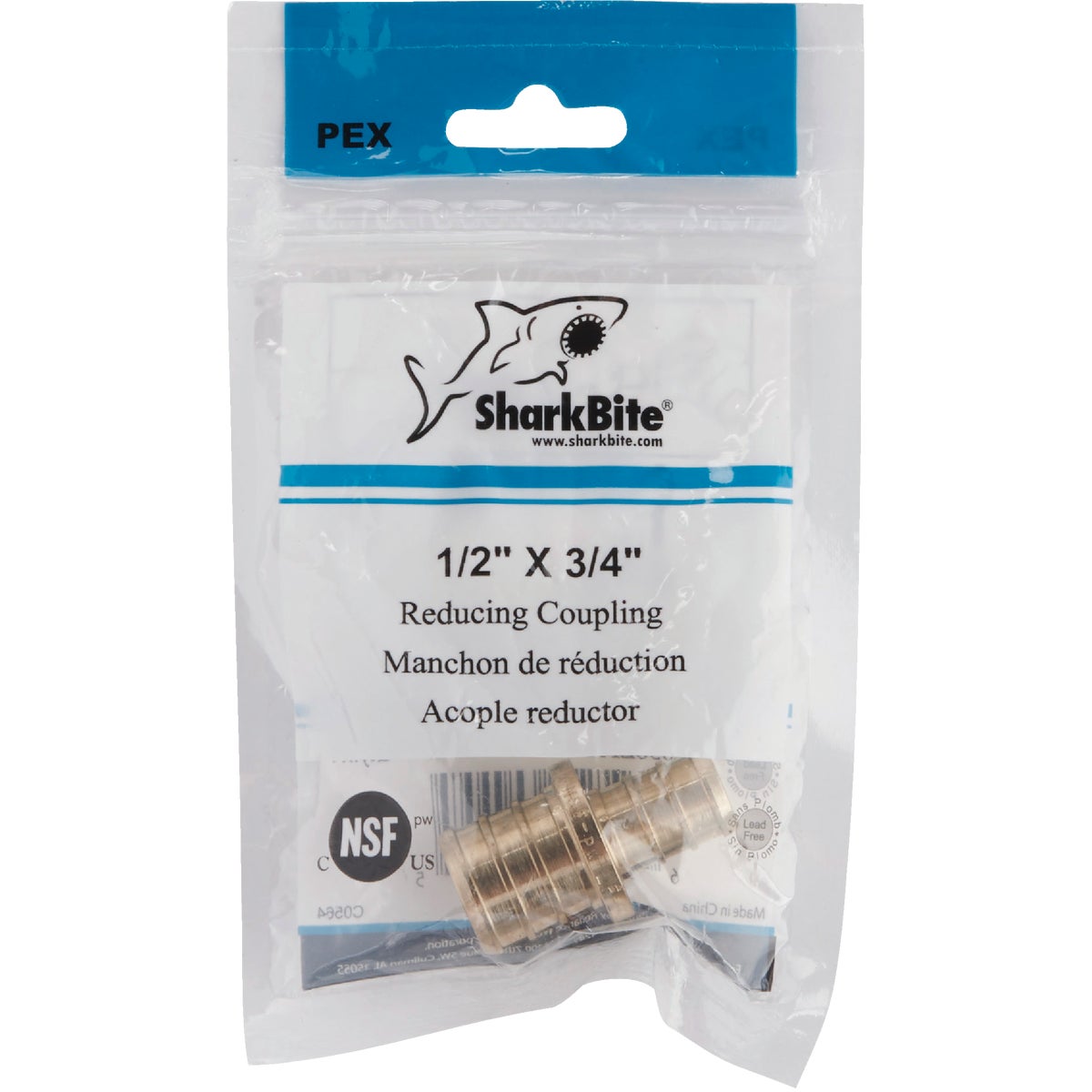 SharkBite Lead-Free Insert 3/4 In. Barb x 1/2 In. Barb Brass PEX Coupling Image 2