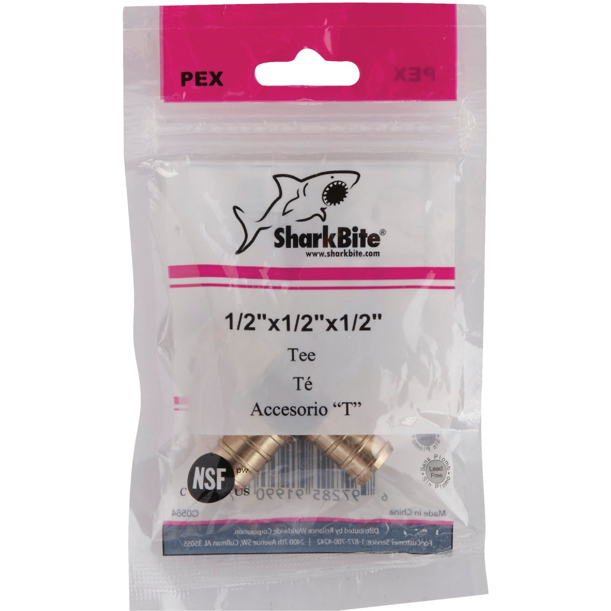 SharkBite 1/2 In. x 1/2 In. x 1/2 In. Barb Brass PEX Tee Image 2