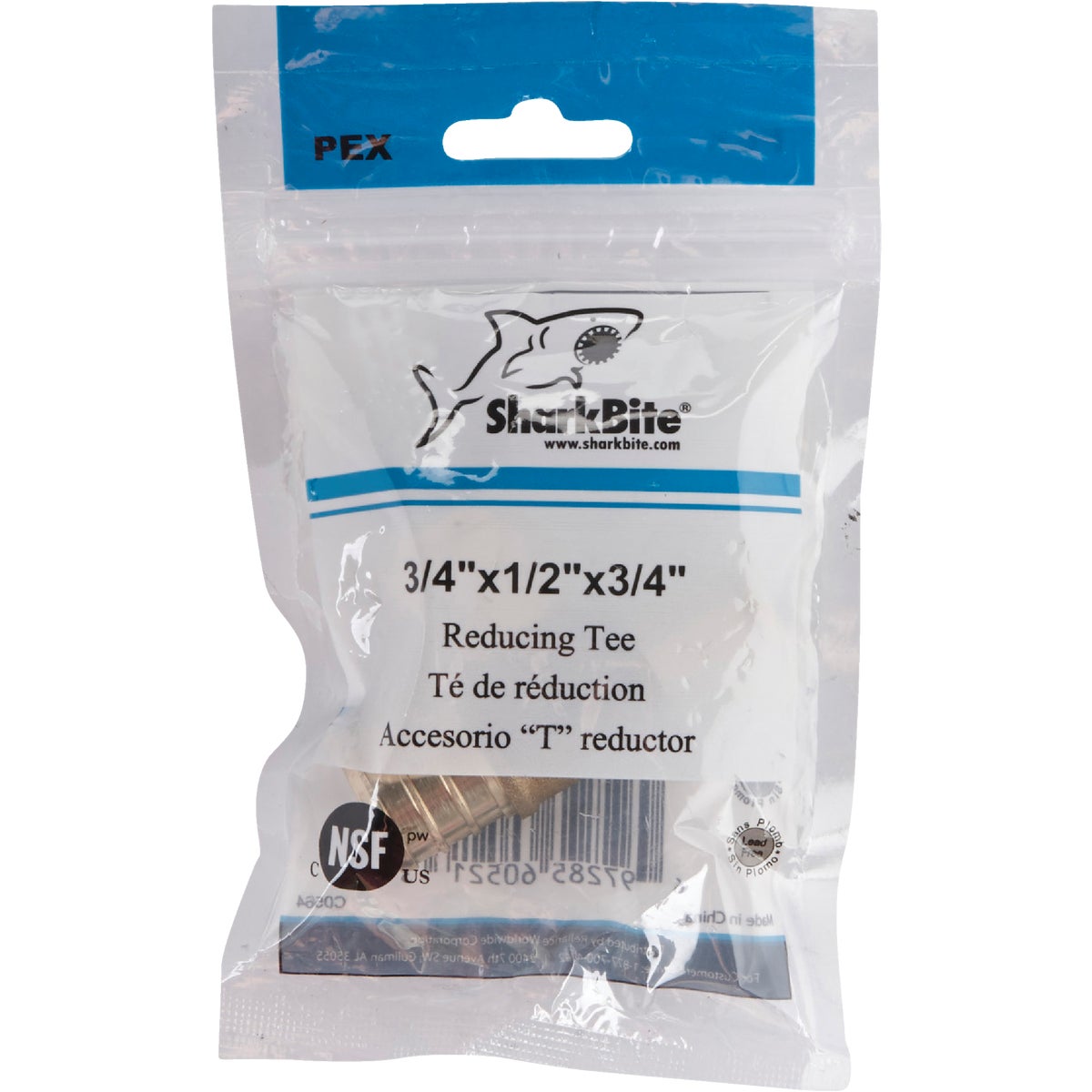 SharkBite 3/4 In. x 1/2 In. x 3/4 In. Barb Reducing Brass PEX Tee Image 2