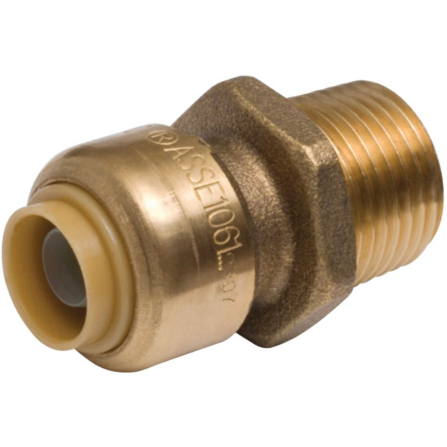 SharkBite 3/8 In. (1/2 In. OD) x 1/2 In. MNPT Reducing Brass Push-to-Connect Male Adapter Image 1