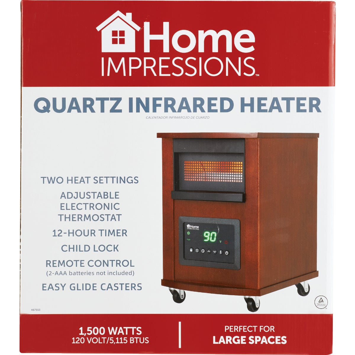 Home Impressions 1500W 120V Quartz Heater with Woodgrain Cabinet Image 2