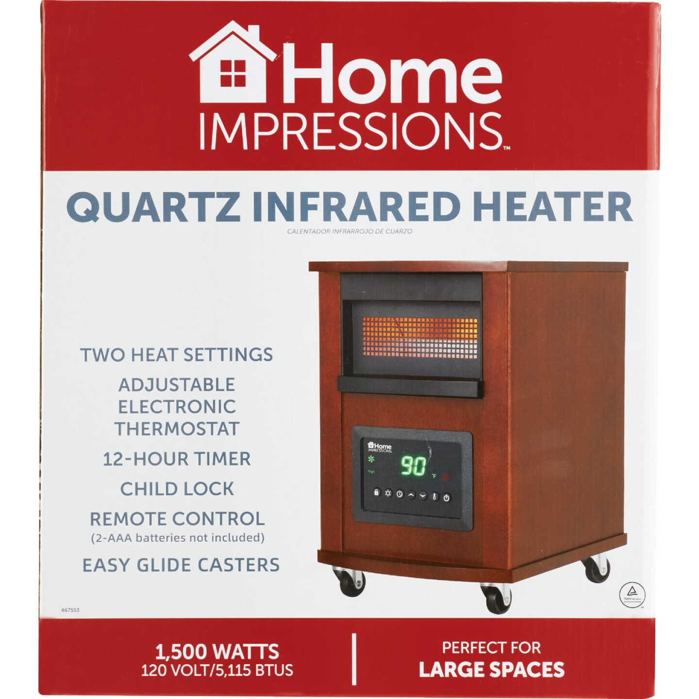 Home Impressions 1500W 120V Quartz Heater with Woodgrain Cabinet Image 2