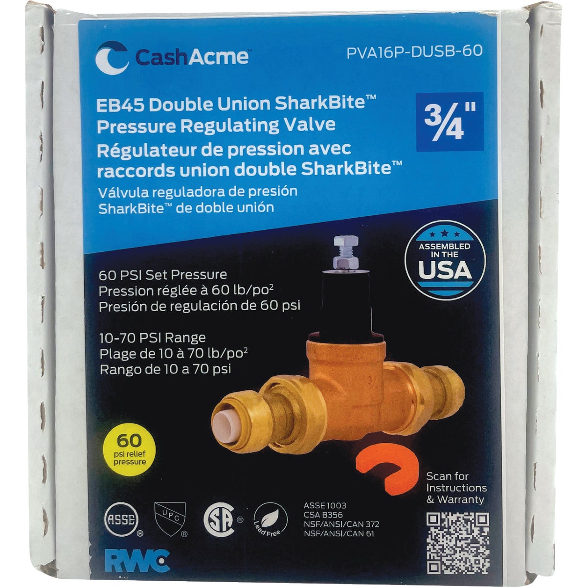 Cash Acme 3/4 In. EB45 Brass Pressure Regulating Push-to-Connect Valve Image 2