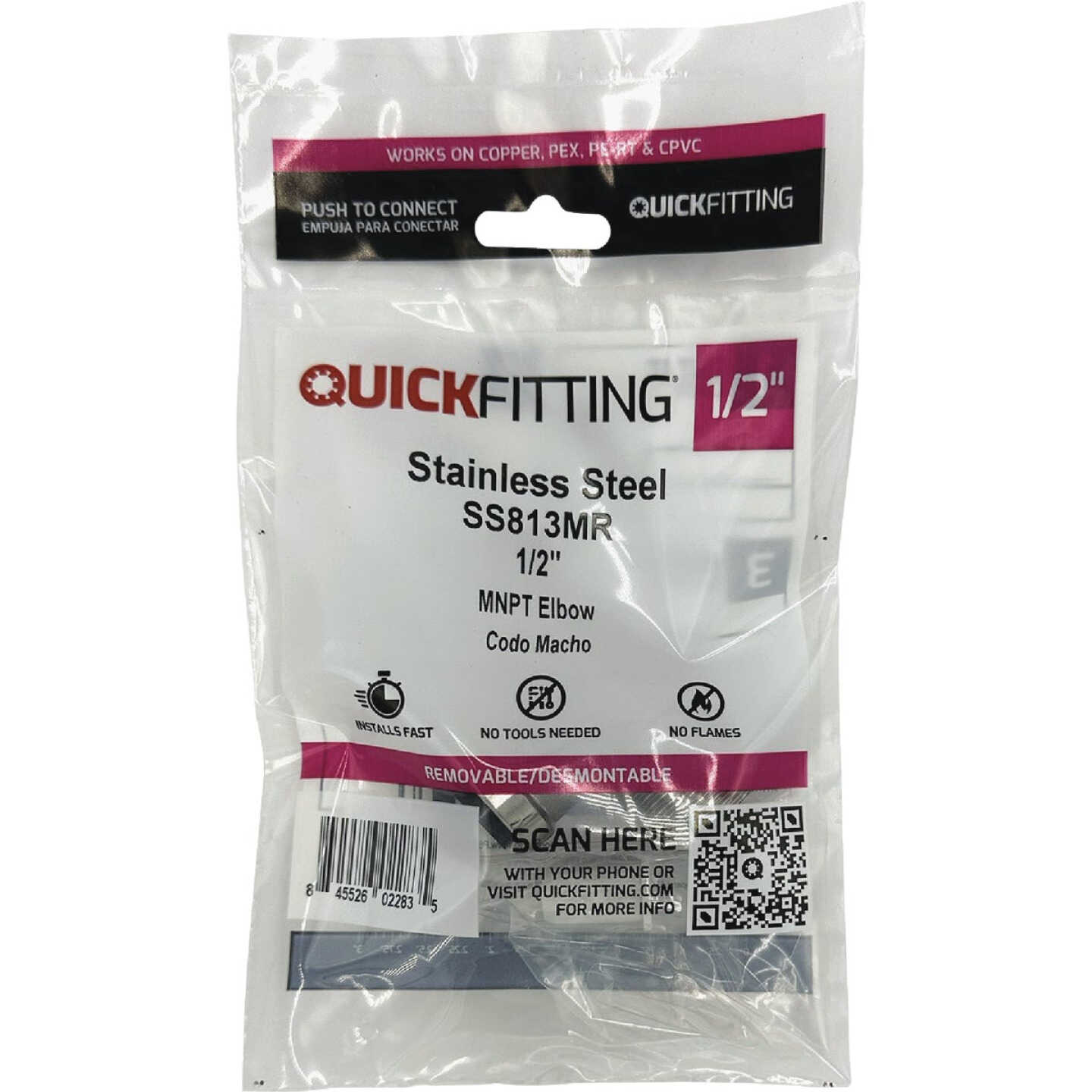 QuickFitting 1/2 In. Push-to-Connect x 1/2 In. MNPT Stainless Steel 90-Degree Elbow Image 3