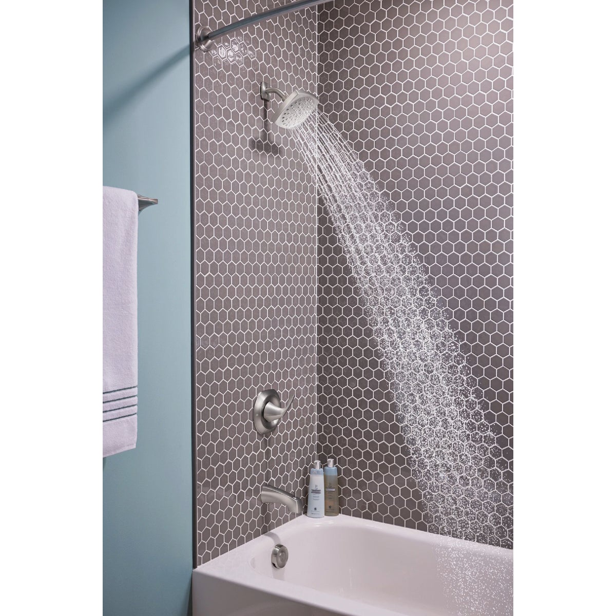 Moen Lindor Posi-Temp 1-Handle Lever Tub & Shower Faucet, Spot Resist Brushed Nickel Image 3