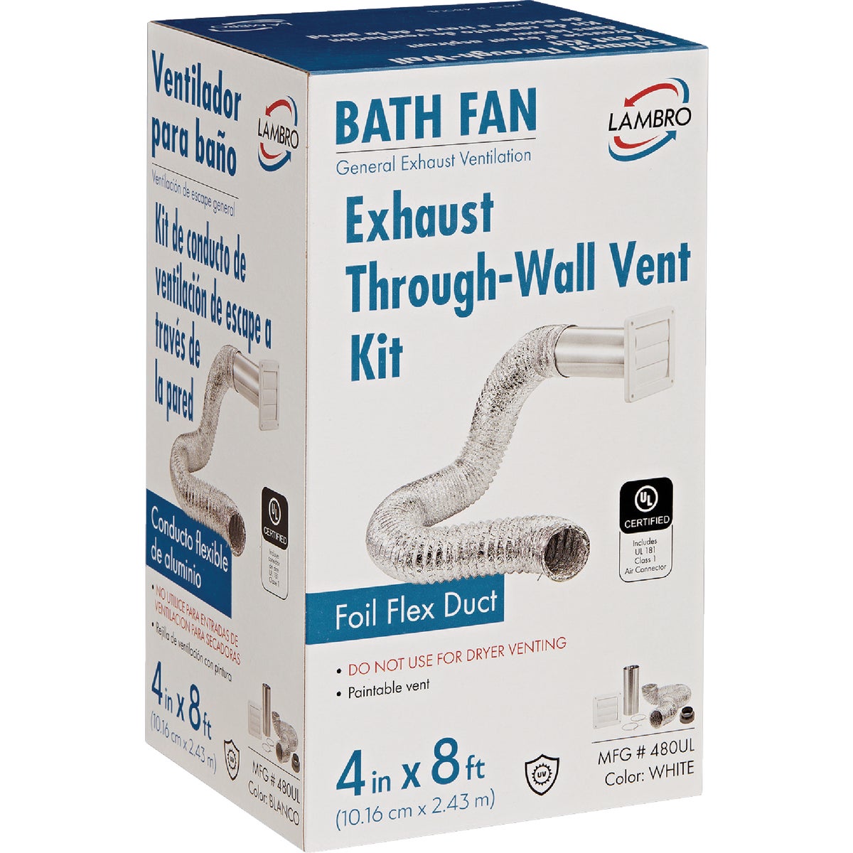 Lambro 4 In. x 8 Ft. Air Connector White Louvered Exhaust Through-Wall Bath Fan Vent Kit (6-Piece) Image 2