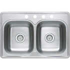 Compass Manufacturing 33 In. x 22 In. x 6 In. Double Bowl Stainless Steel Top Mount Kitchen Sink Image 1