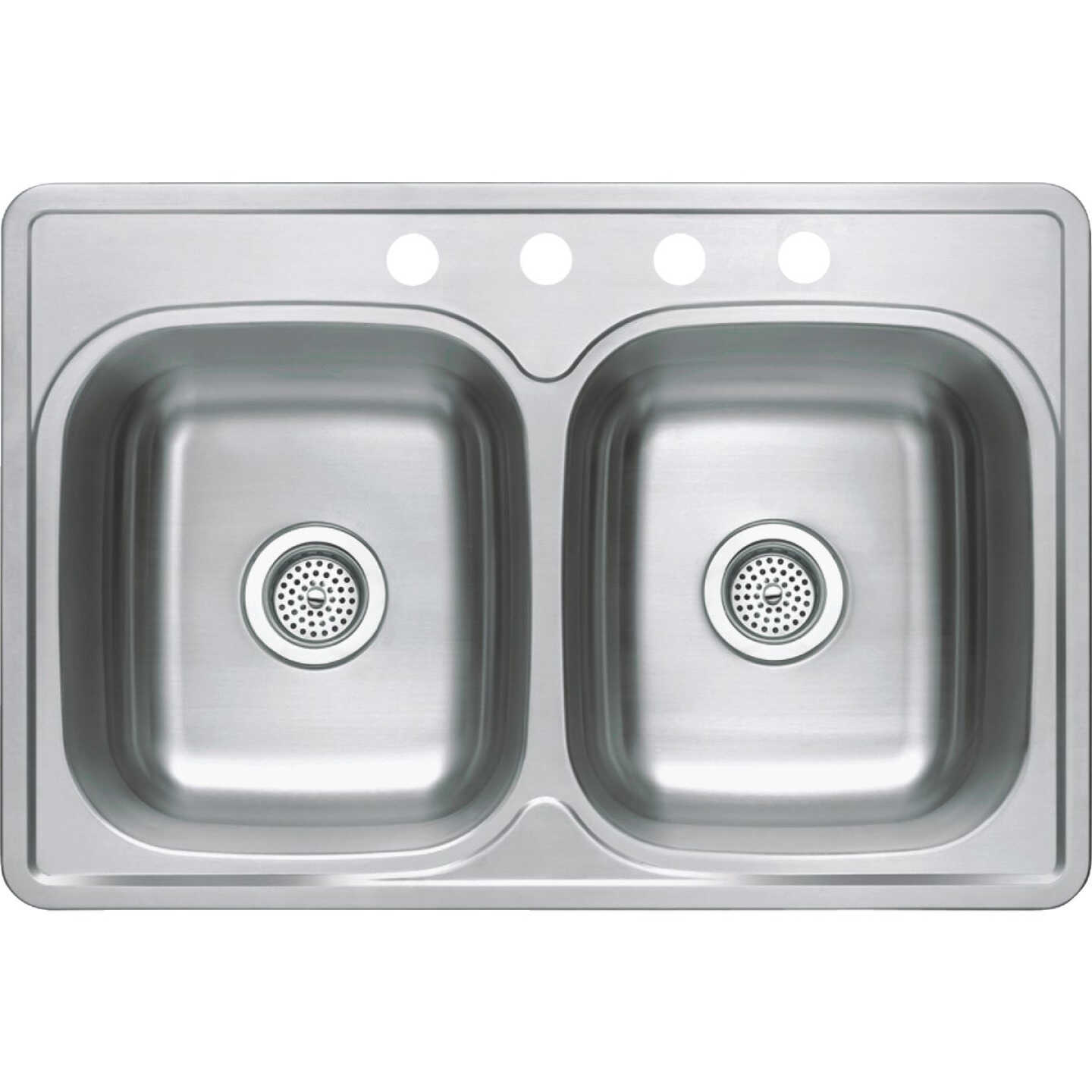 Compass Manufacturing 33 In. x 22 In. x 6 In. Double Bowl Stainless Steel Top Mount Kitchen Sink Image 1
