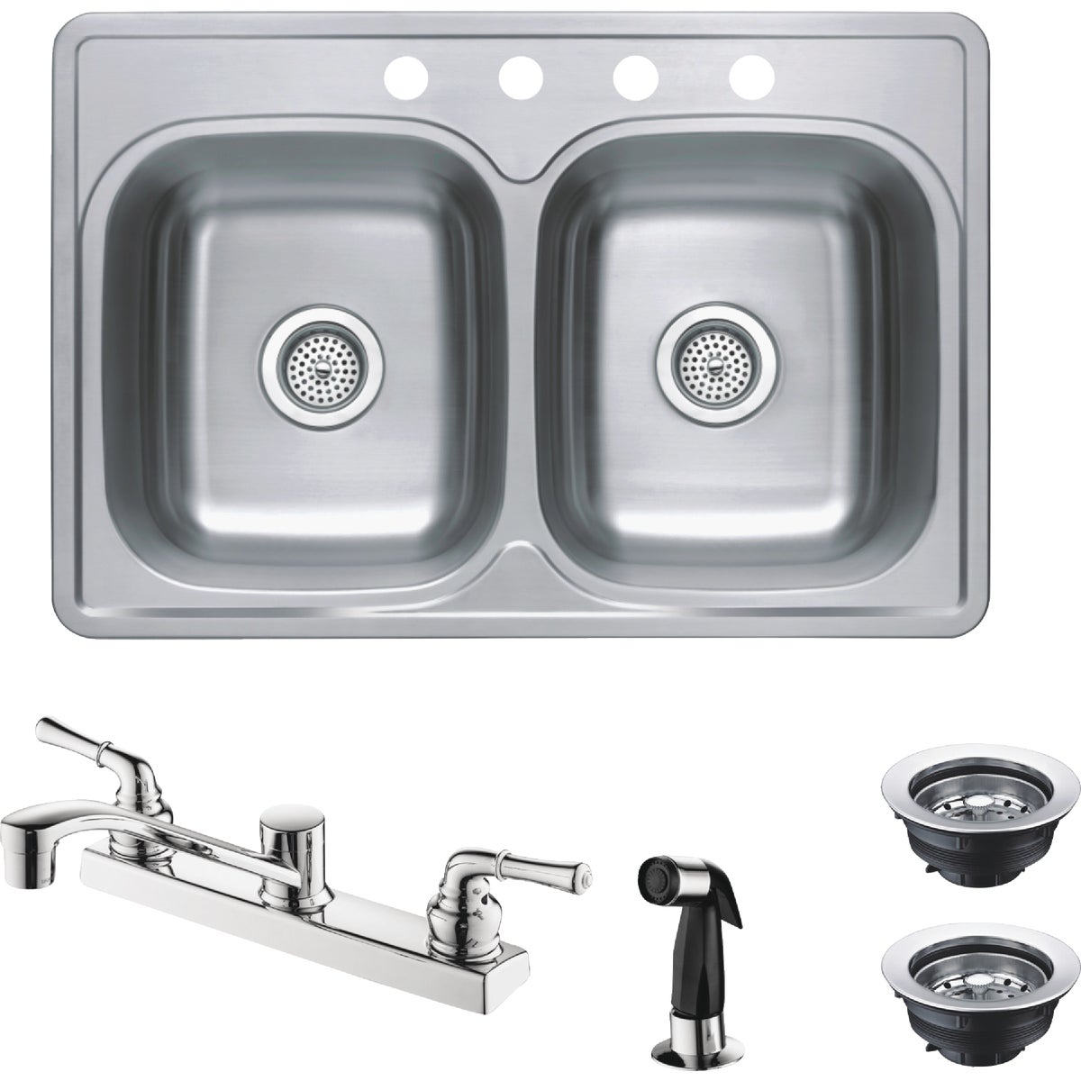 Compass Manufacturing Double Bowl 33 In. x 22 In. x 6 In. Sink Kit with 2-Handle Faucet