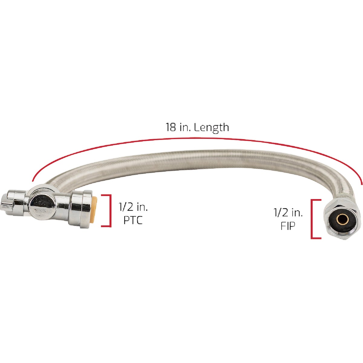 QuickFitting 1/2 In. Push-to-Connect Angle Stop Valve x 1/2 In. FIP x 18 In. Braided Stainless Steel Faucet Connector Hose Image 4