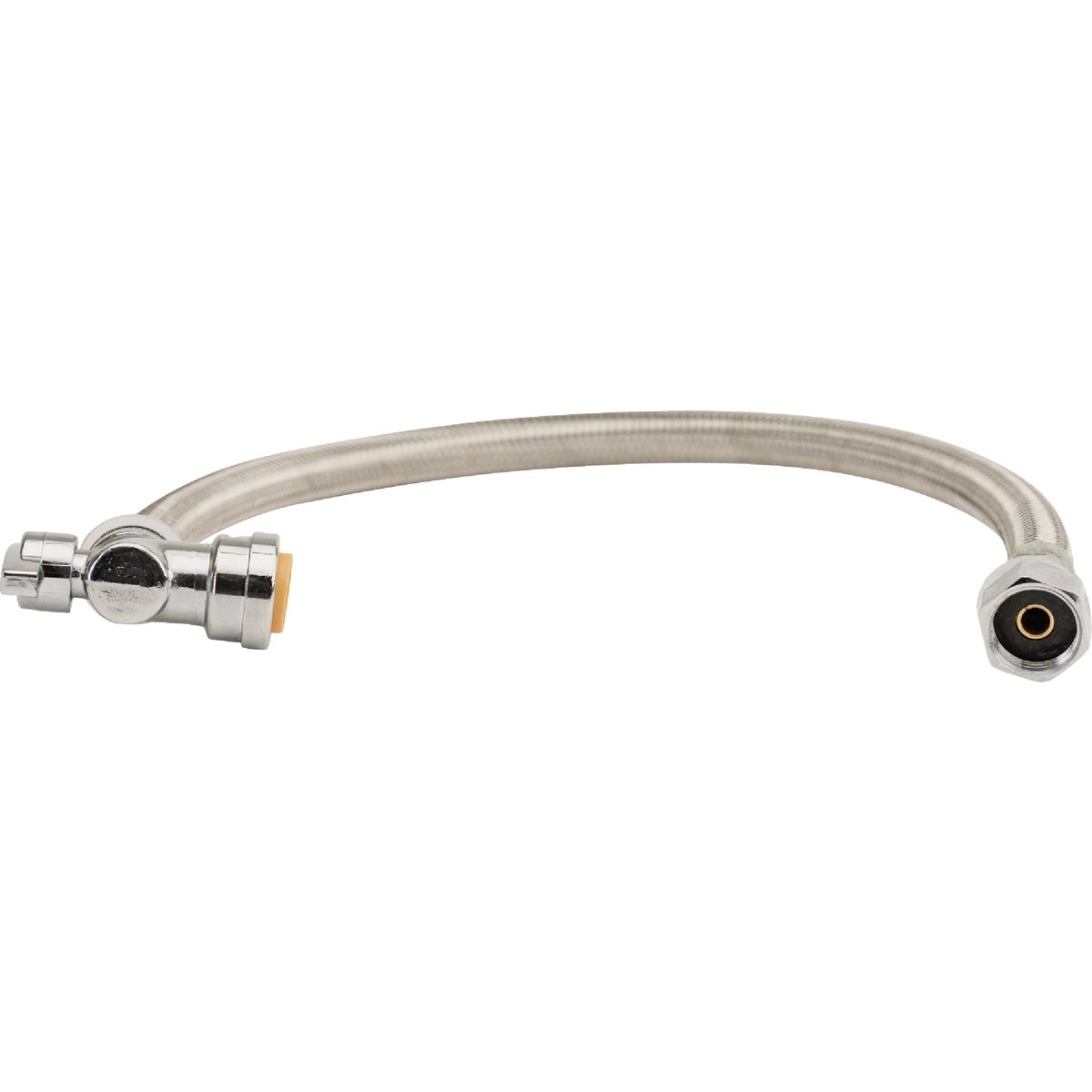QuickFitting 1/2 In. Push-to-Connect Angle Stop Valve x 1/2 In. FIP x 18 In. Braided Stainless Steel Faucet Connector Hose Image 3