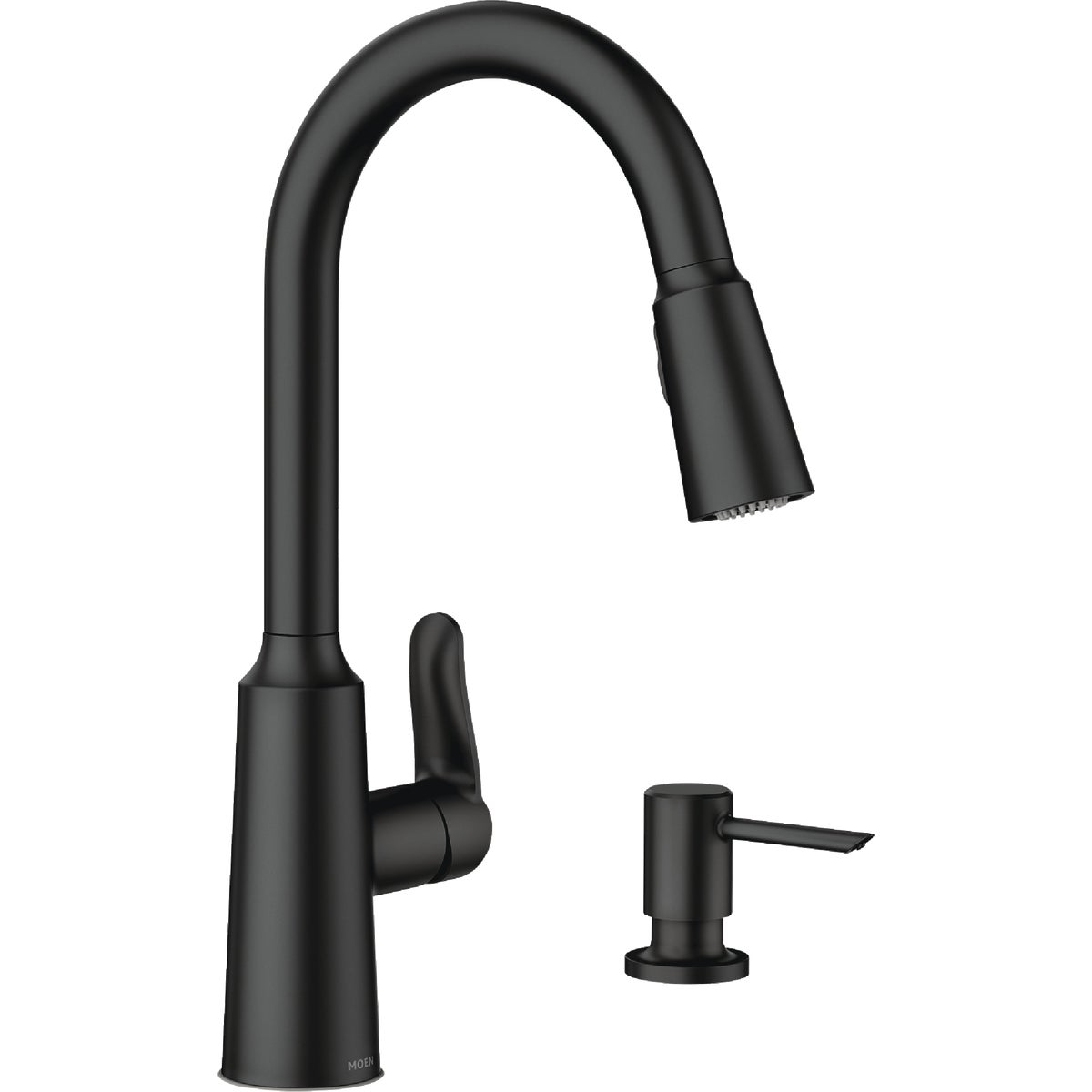Moen Edwyn 1-Handle Pull-Down Kitchen Faucet with Soap Dispenser, Matte Black Image 1