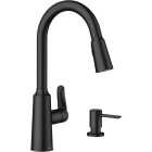 Moen Edwyn 1-Handle Pull-Down Kitchen Faucet with Soap Dispenser, Matte Black Image 1
