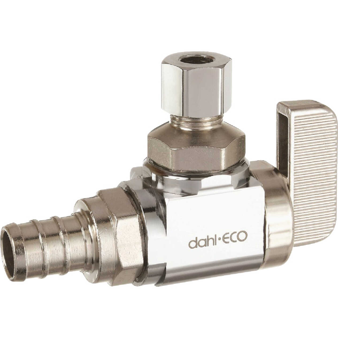 dahl 1/2 In. PEX Crimp x 1/4 In. OD Comp Angle Plated Supply Stop Image 1