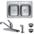 Compass Manufacturing Double Bowl 33 In. x 22 In. x 8 In. Sink Kit with 1-Handle Faucet Image 1