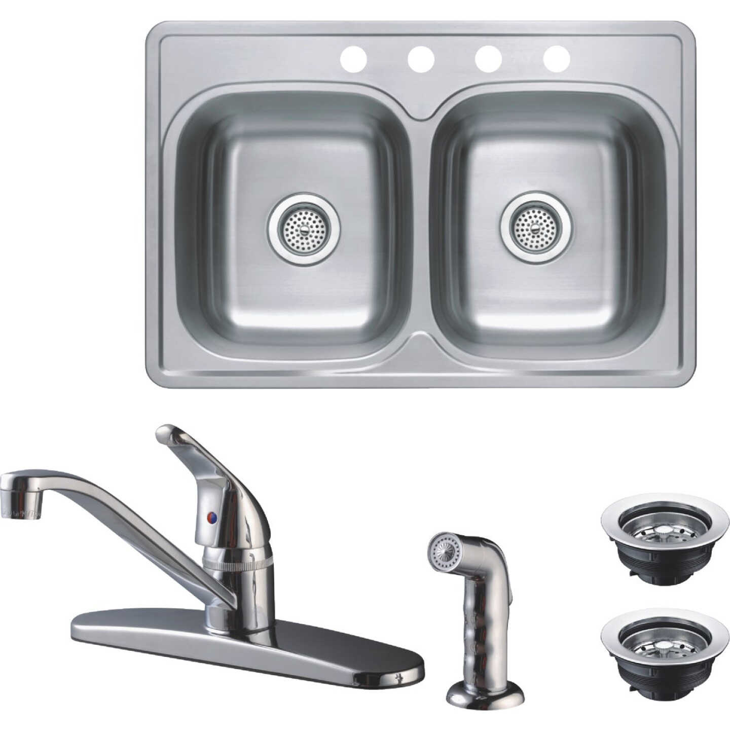 Compass Manufacturing Double Bowl 33 In. x 22 In. x 8 In. Sink Kit with 1-Handle Faucet Image 1