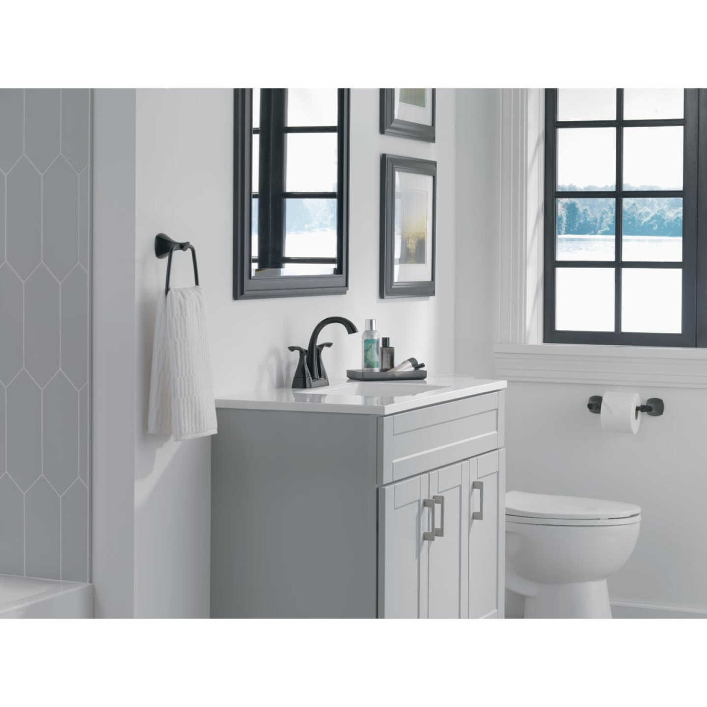 Delta Sandover Matte Black 2-Handle Lever 4 In. Centerset Bathroom Faucet with Pop-Up Image 2