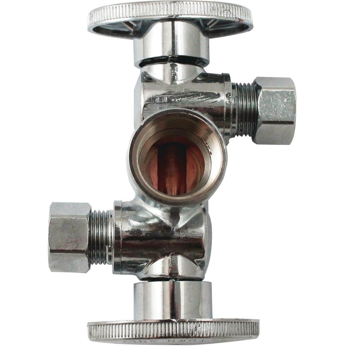 Keeney 1/2 In. FIP x 3/8 In. OD x 3/8 In. OD Quarter Turn Dual Shut-Off/Dual Outlet Valve