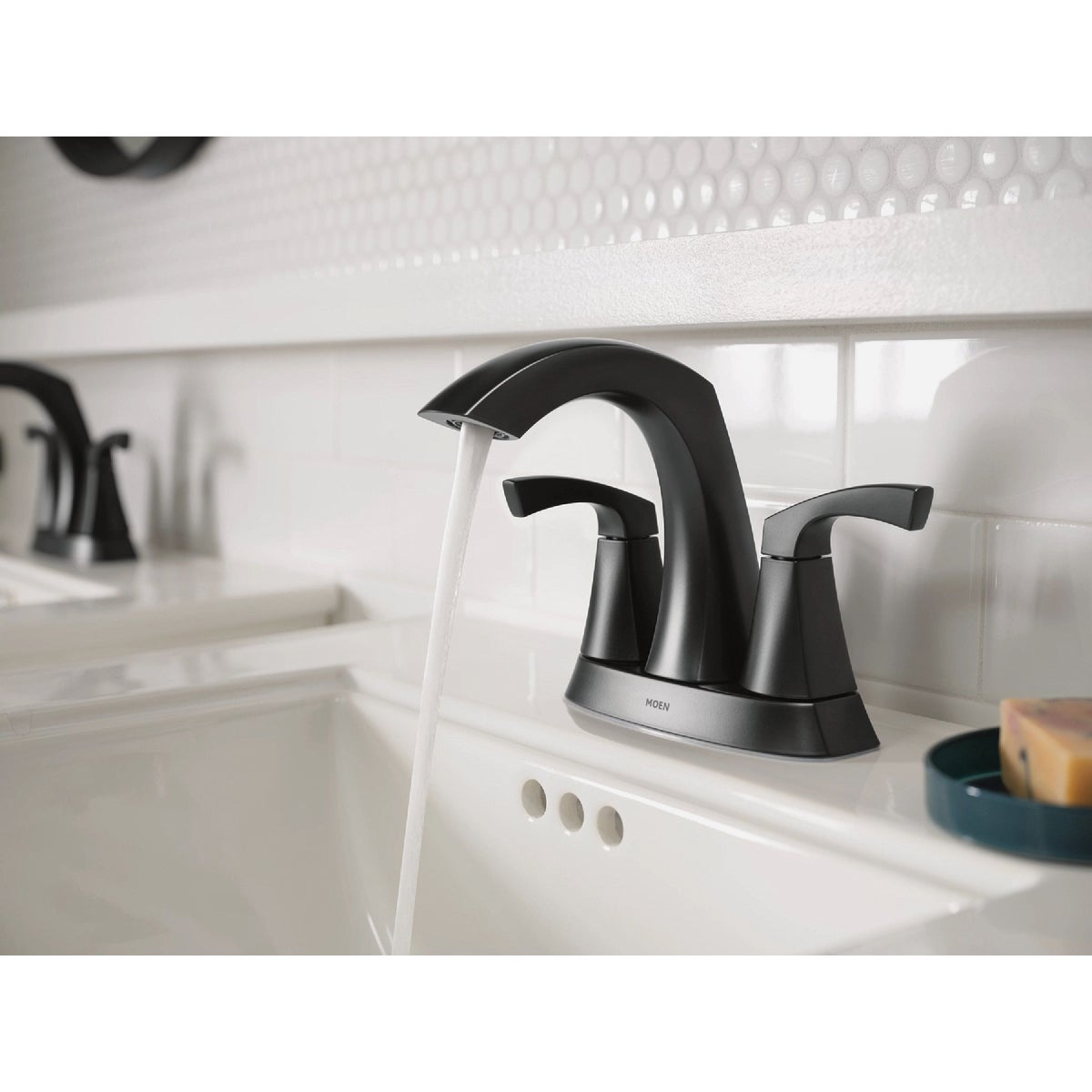 Moen Lindor 2-Handle Lever Centerset Bathroom Faucet, Matte Black Image 2