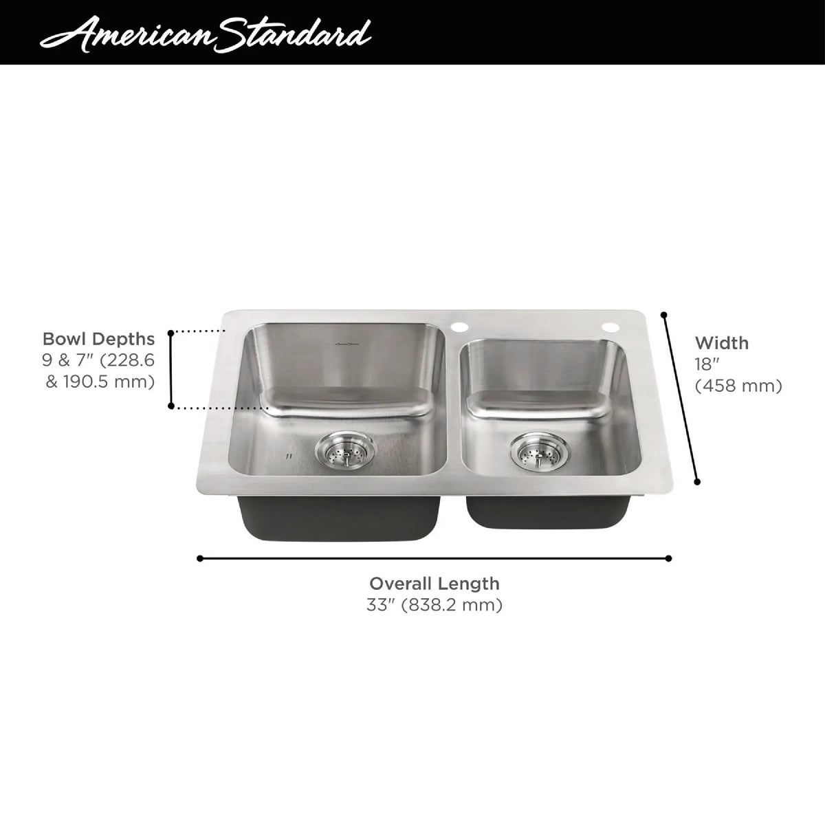 American Standard Montvale 33 In. x 22 In. Stainless Steel Kitchen Sink Kit with Faucet Image 6