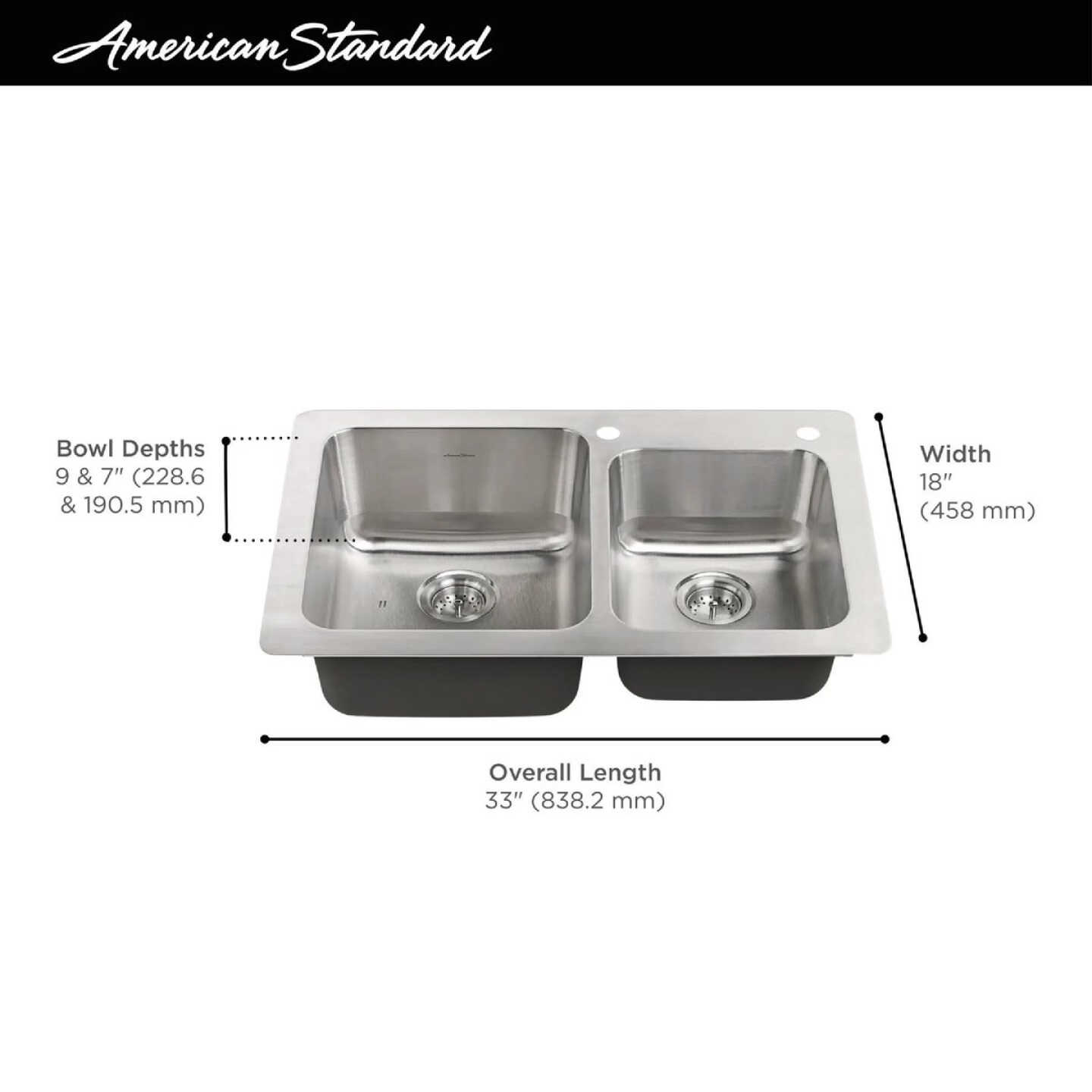 American Standard Montvale 33 In. x 22 In. Stainless Steel Kitchen Sink Kit with Faucet Image 6