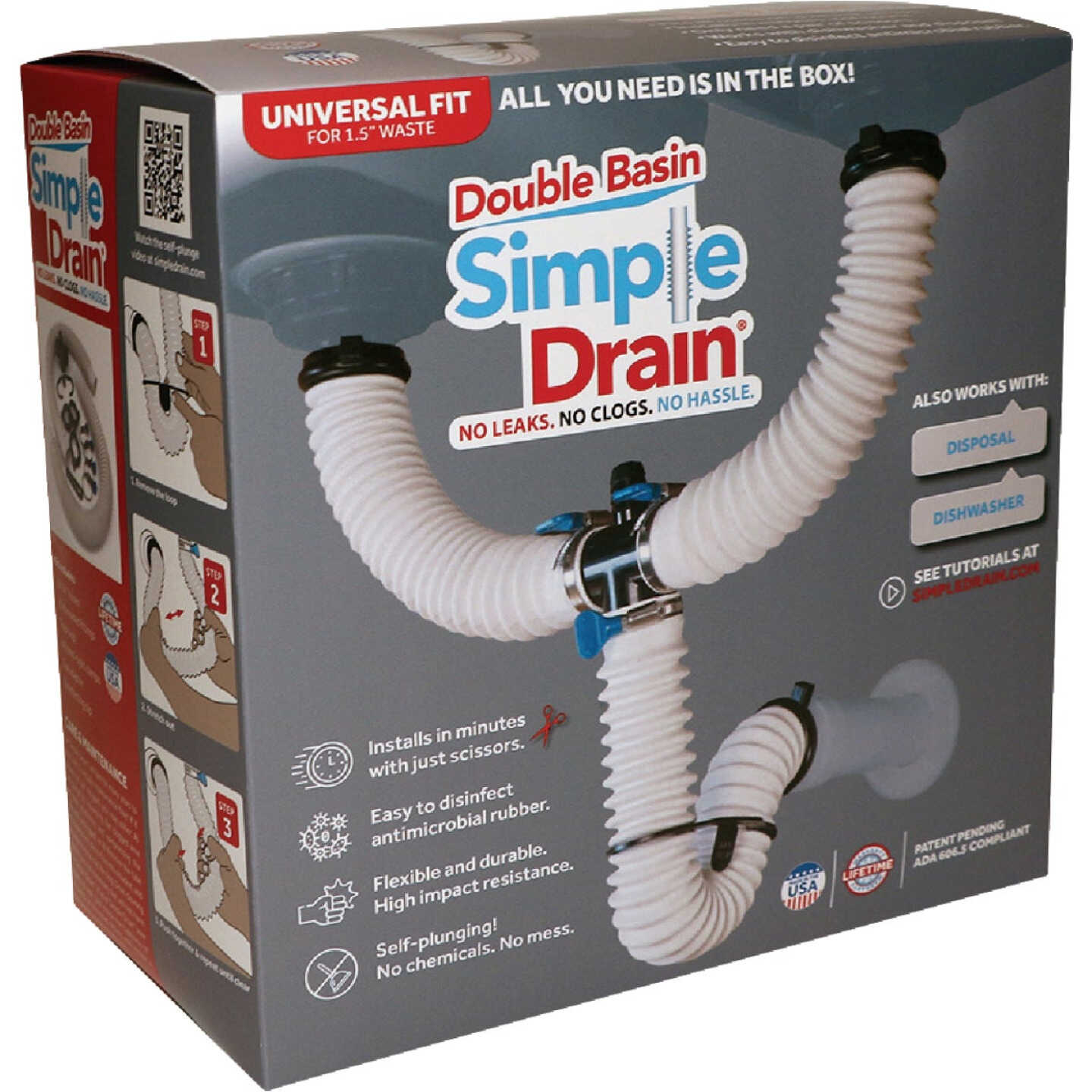 Simple Drain Double Basin Self-Plunging Sink Drain Trap Repair Kit Image 5