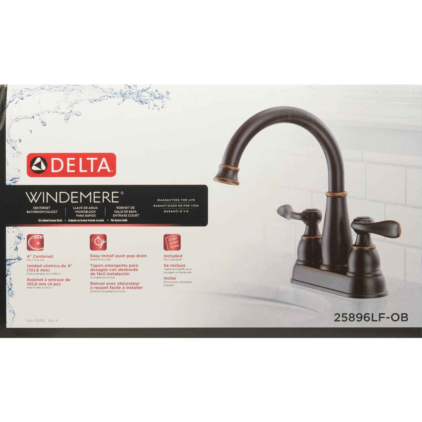 Delta Windmere Oil Rubbed Bronze 2-Handle Lever 4 In. Centerset Bathroom Faucet and Push Pop-Up with Overflow Image 3