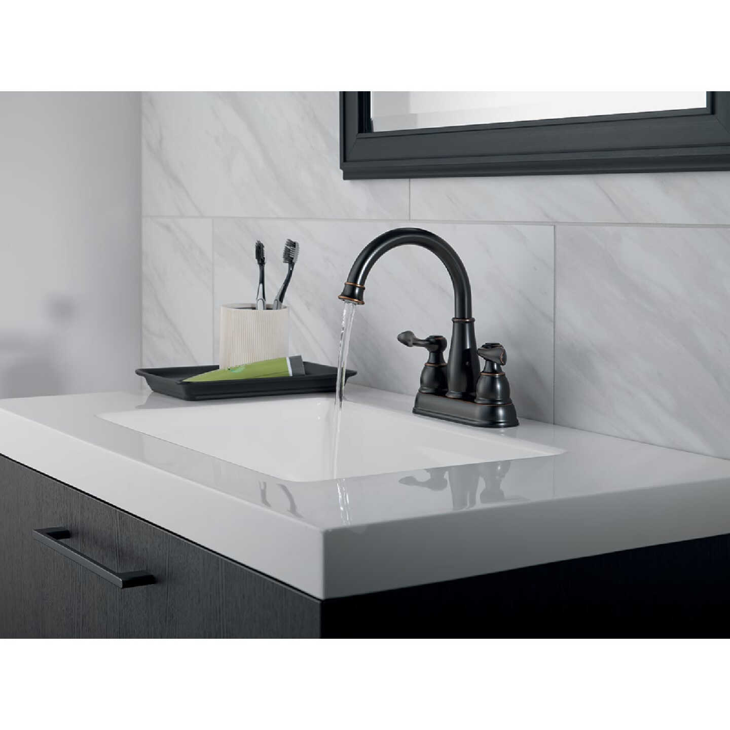 Delta Windmere Oil Rubbed Bronze 2-Handle Lever 4 In. Centerset Bathroom Faucet and Push Pop-Up with Overflow Image 2