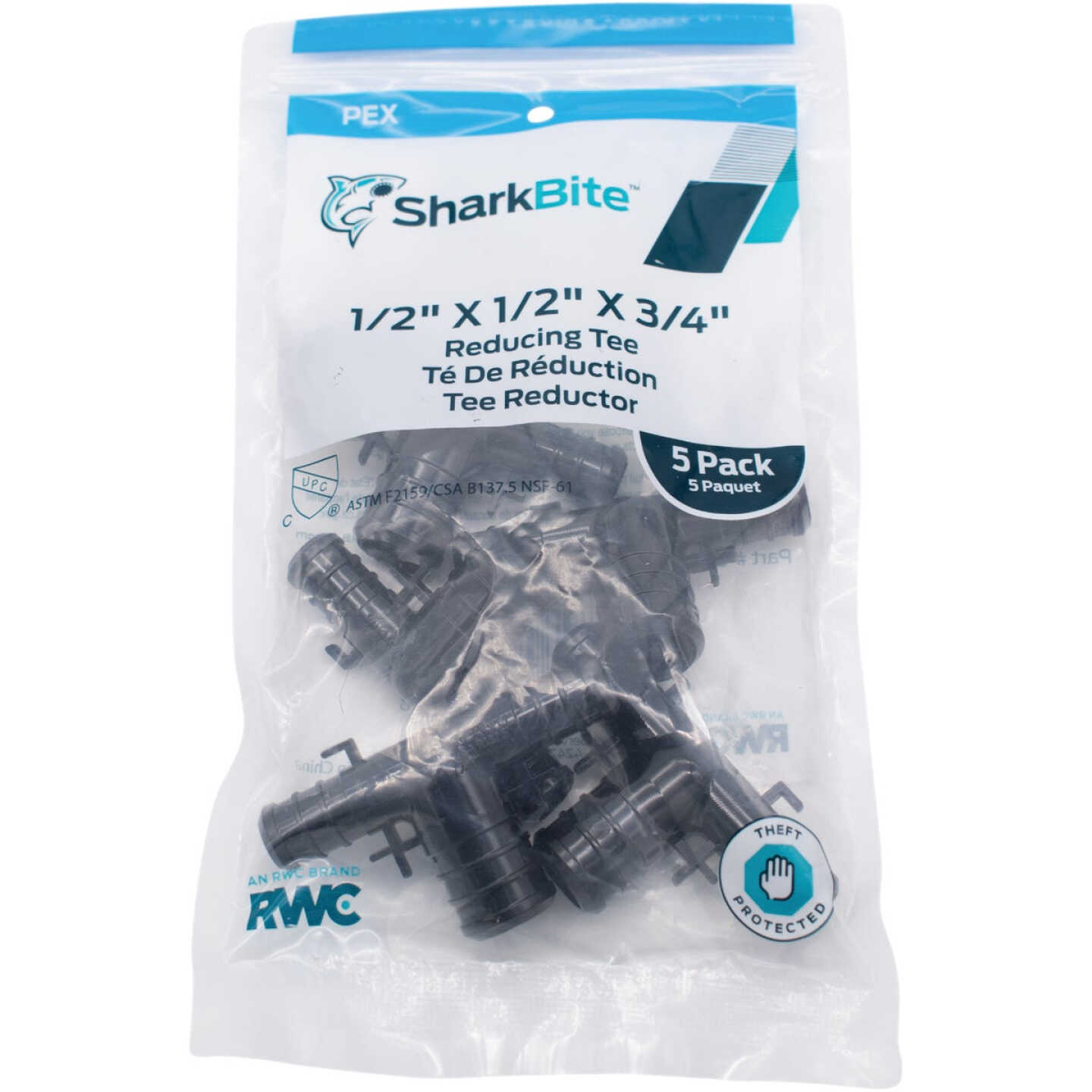 SharkBite PEX-B 1/2 In. x 1/2 In. x 3/4 In. Poly Alloy Barb Tee (5-Pack) Image 2