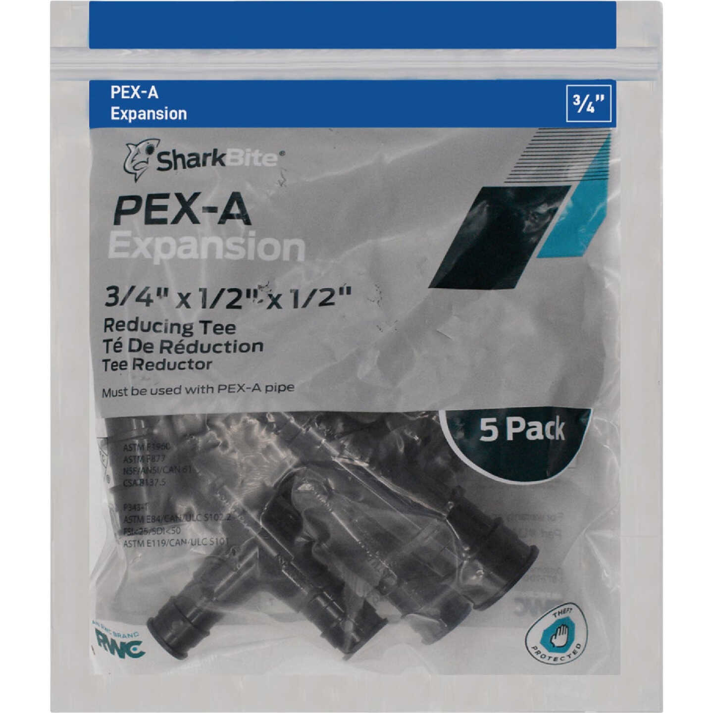 SharkBite 3/4 In. x 1/2 In. x 1/2 In. Poly Reducing PEX-A Tee (5-Pack) Image 2