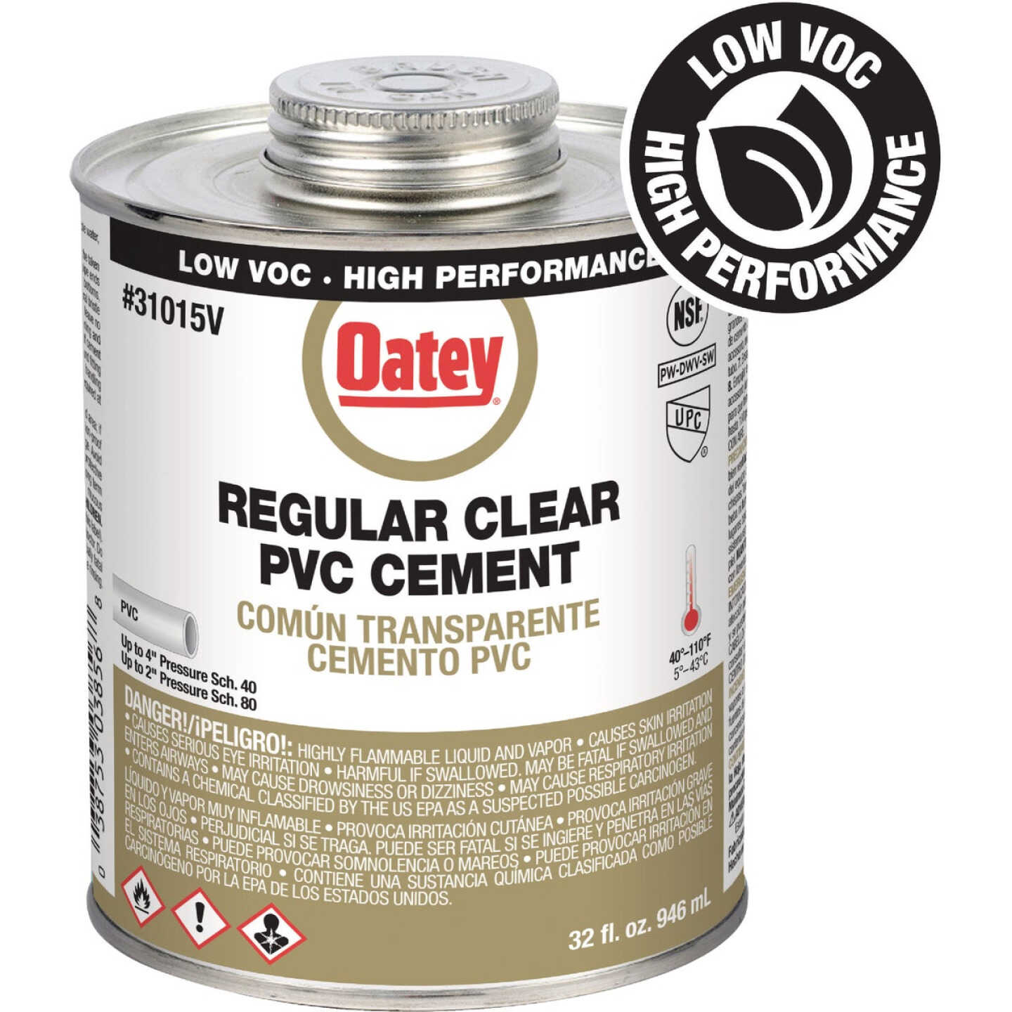 Oatey 32 Oz. Low Voc Regular Bodied Clear PVC Cement Image 1