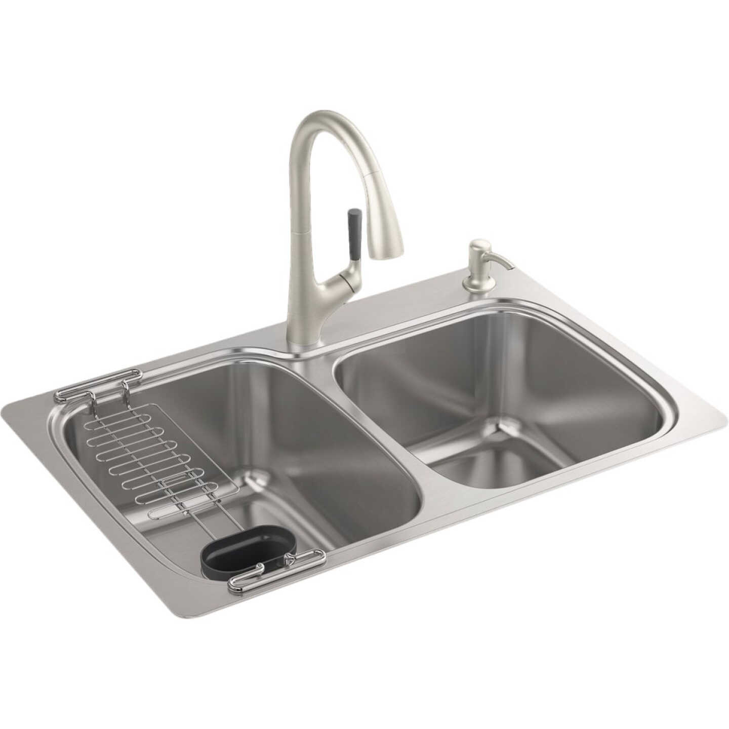Kohler All-in-One Double Bowl 33 In. x 22 In. x 9 In. Deep Stainless Steel Kitchen Sink Kit, Drop-In/Under Mount Image 1