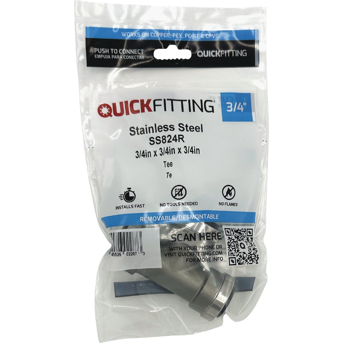 QuickFitting 3/4 In. x 3/4 In. x 3/4 In. Push-to-Connect Stainless Steel Tee Image 3