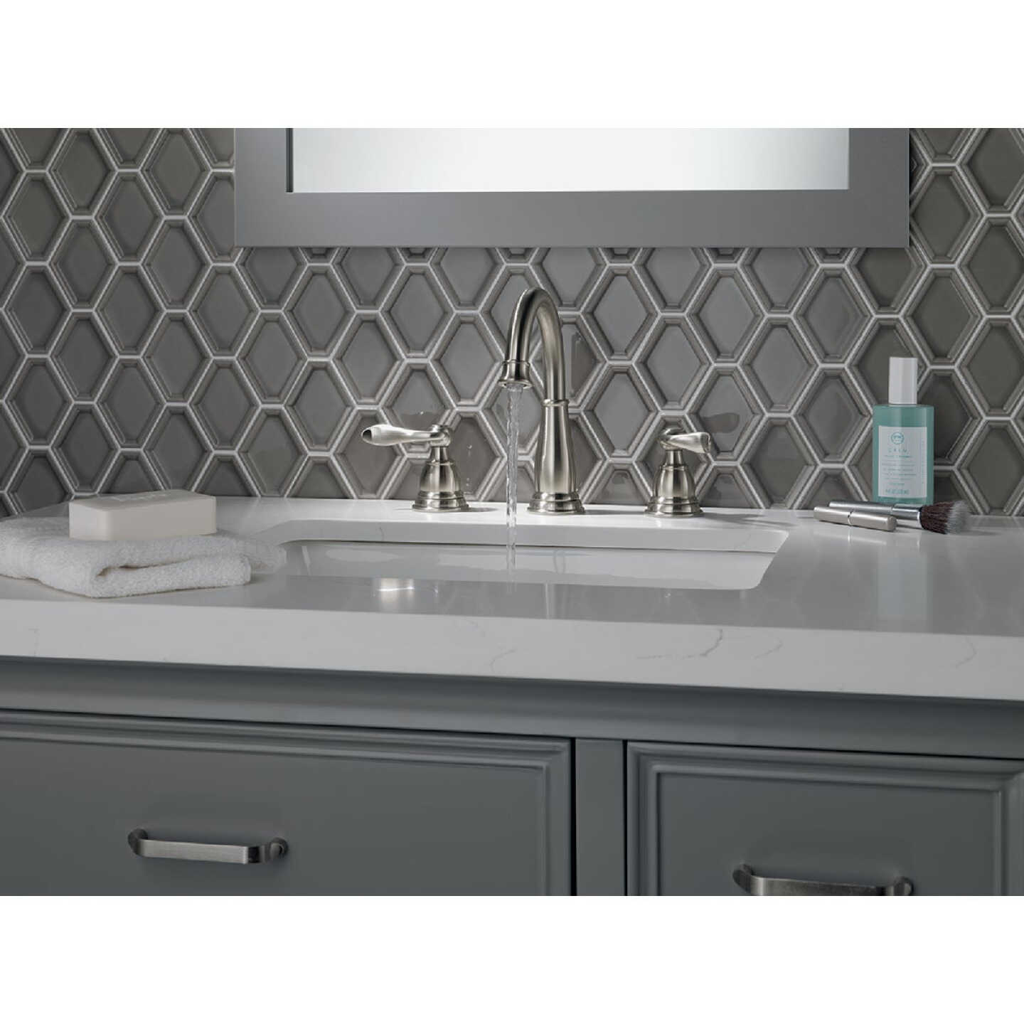 Delta Windmere Brushed Nickel 2-Handle Lever 6 In. to 16 In. Widespread Bathroom Faucet and Push Pop-Up with Overflow Image 2