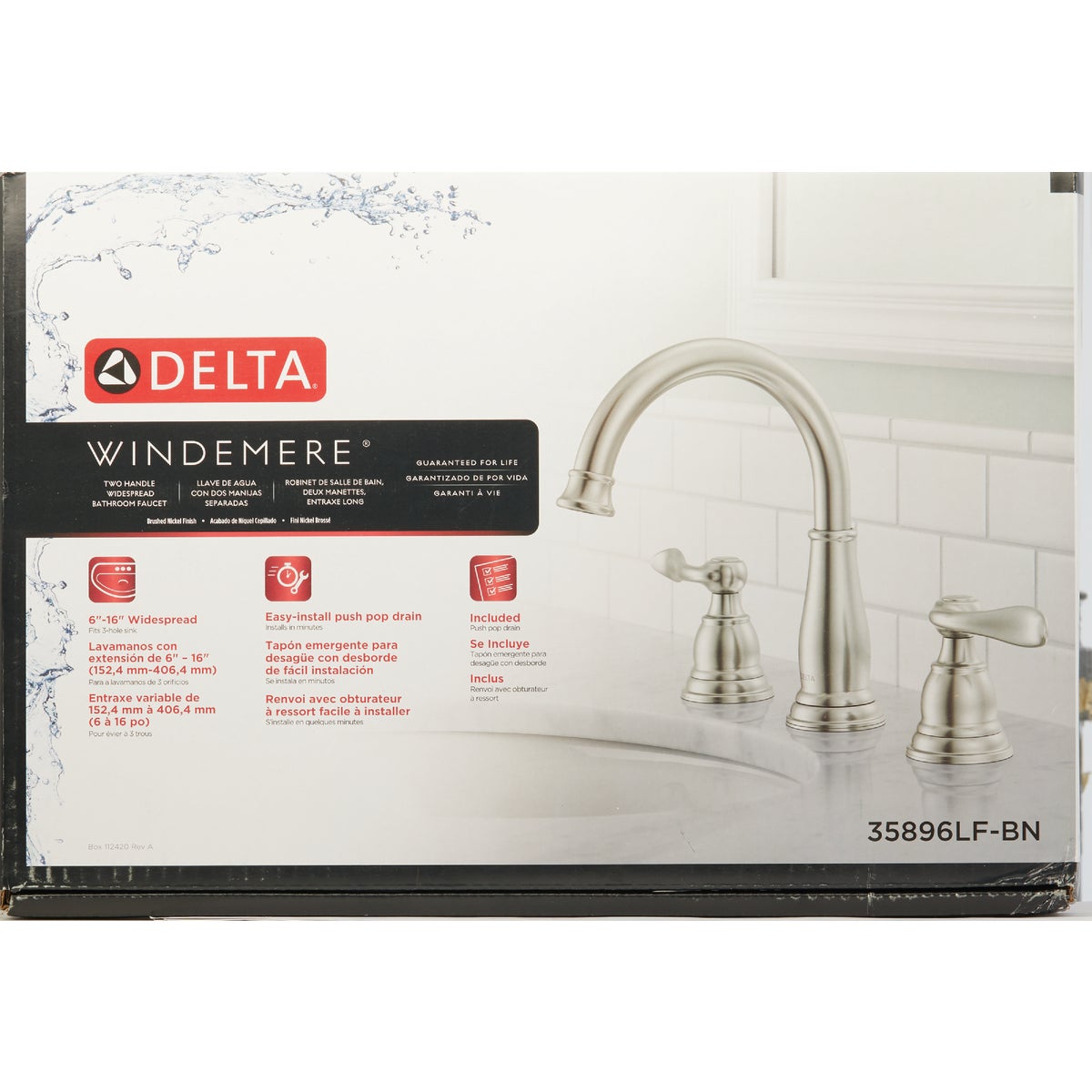 Delta Windmere Brushed Nickel 2-Handle Lever 6 In. to 16 In. Widespread Bathroom Faucet  and Push Pop-Up with Overflow Image 3