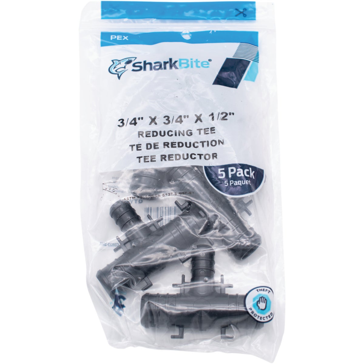 SharkBite PEX-B 3/4 In. x 3/4 In. x 1/2 In. Poly Alloy Barb Tee (5-Pack) Image 2