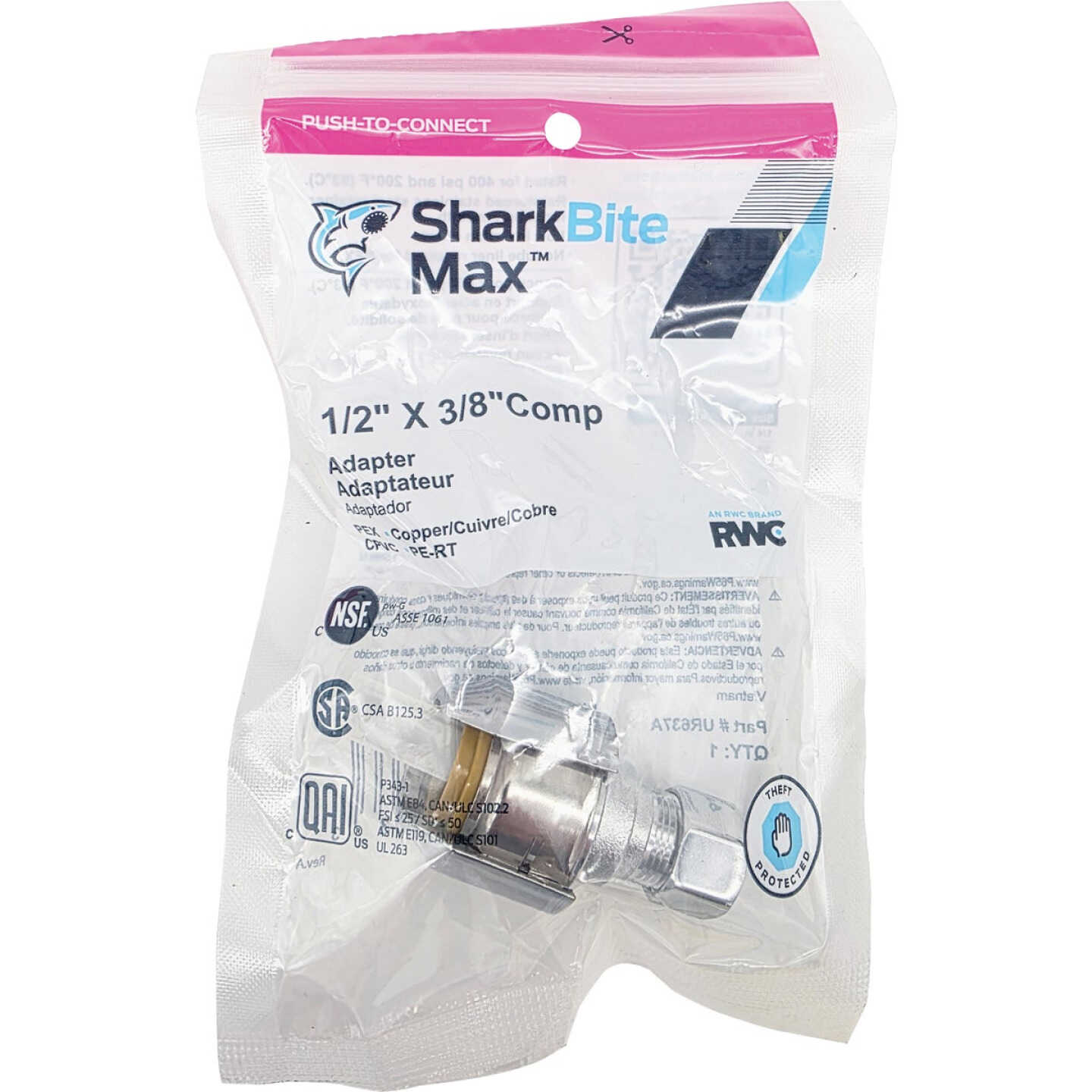 SharkBite 1/2 In. Push-to-Connect x 3/8 In. Compression Brass Adapter Image 1