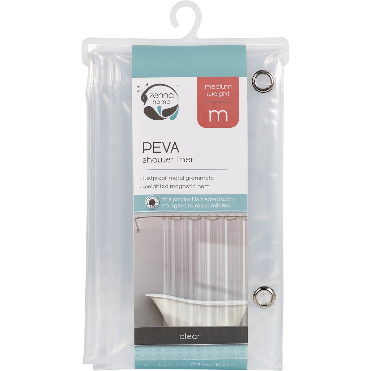 Zenith Zenna Home 70 In. x 72 In. Clear Medium Weight PEVA Shower Curtain Liner