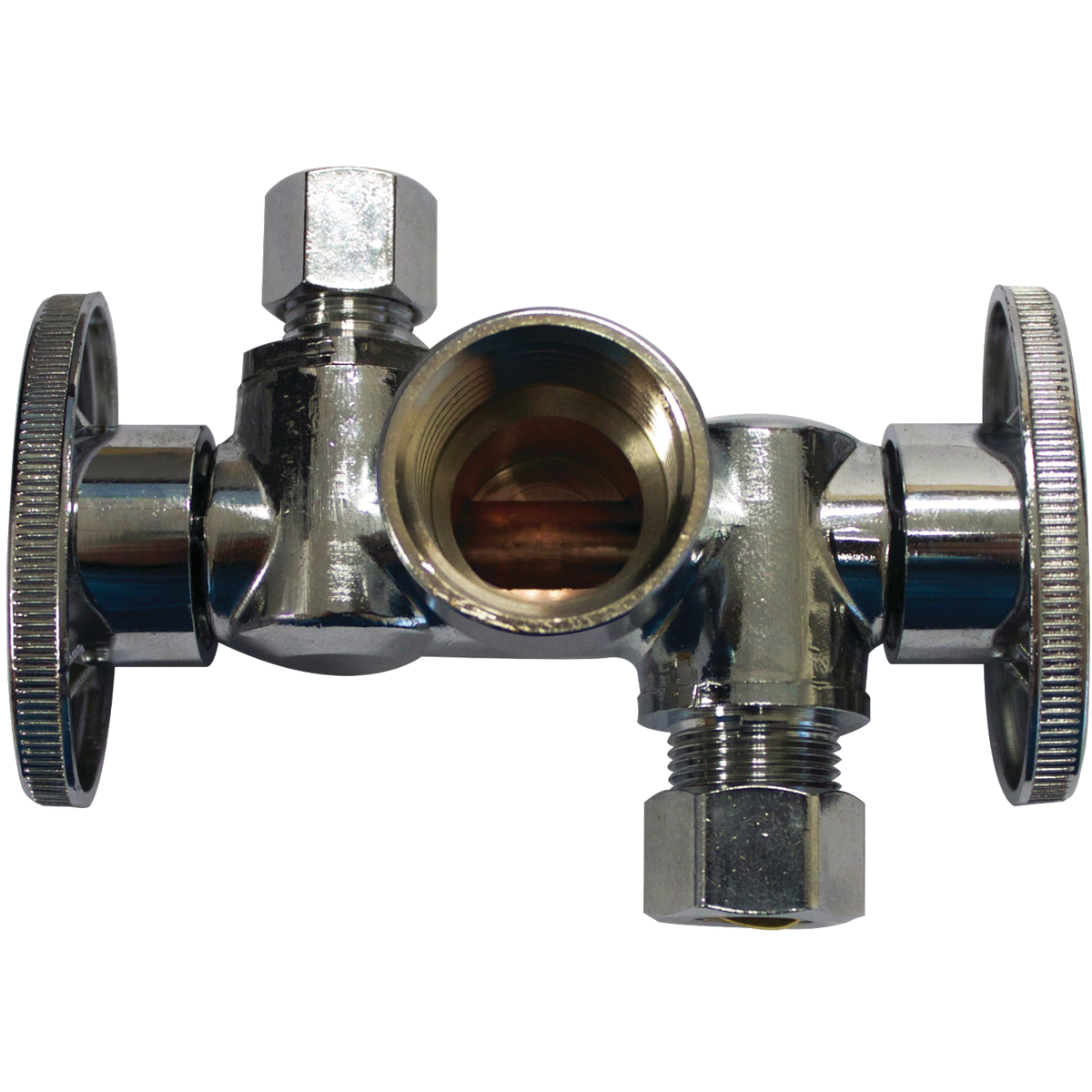 Keeney 1/2 In. FIP x 3/8 In. OD x 1/4 In. OD Quarter Turn Dual Shut-Off/Dual Outlet Valve