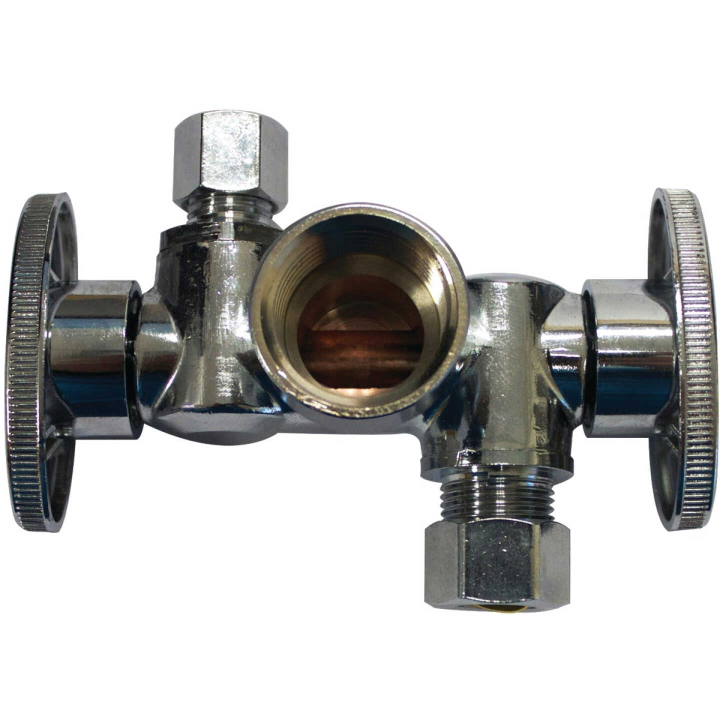 Keeney 1/2 In. FIP x 3/8 In. OD x 1/4 In. OD Quarter Turn Dual Shut-Off/Dual Outlet Valve Image 1