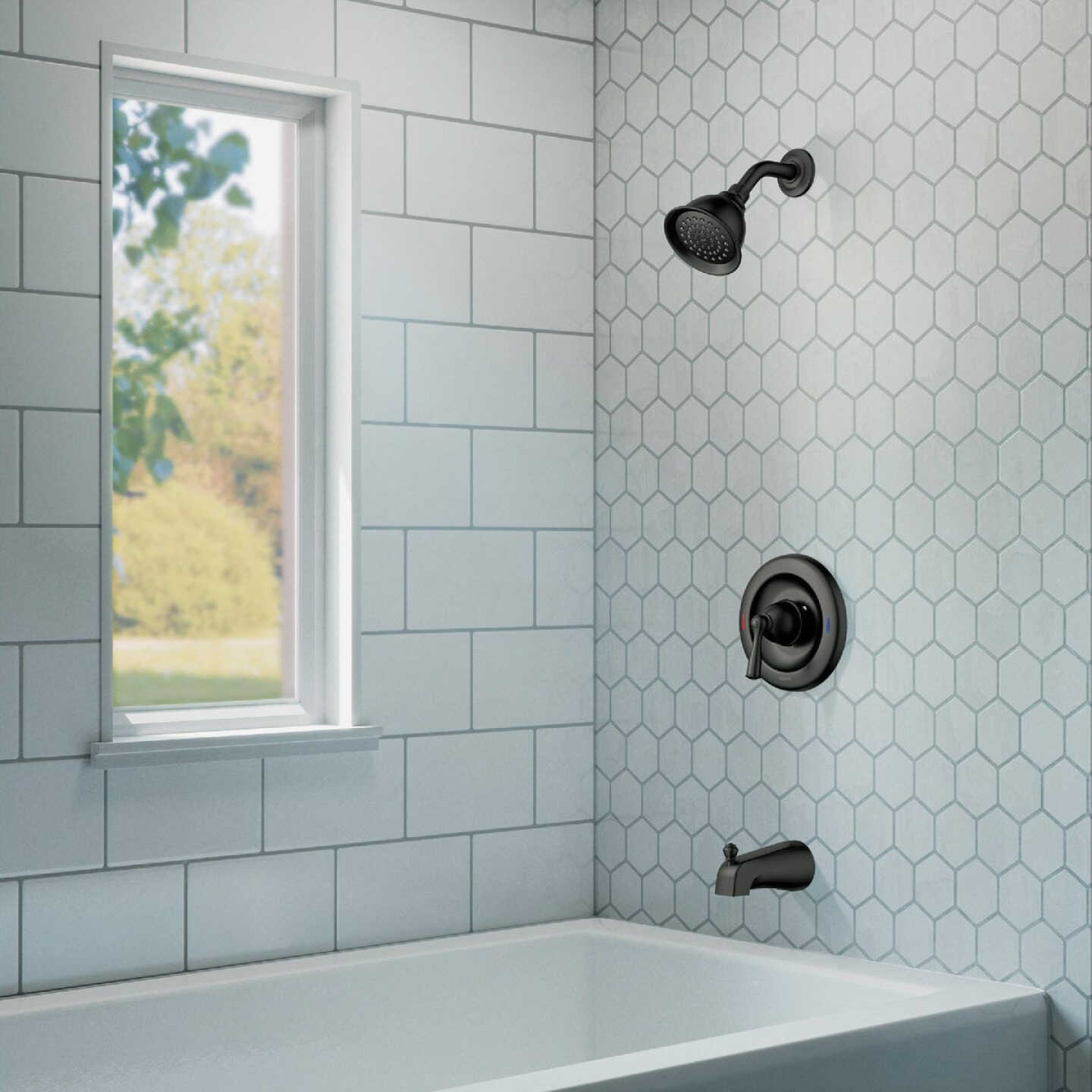 Moen Banbury Posi-Temp 1-Handle Lever Tub and Shower Faucet, Matte Black Image 4