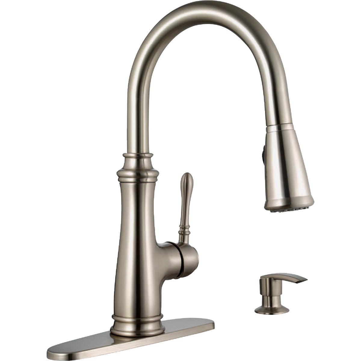 Compass Manufacturing 5165BN-SD Brookfield 1-Handle Brushed Nickel Hi Rise Kitchen Faucet With Soap Dispenser