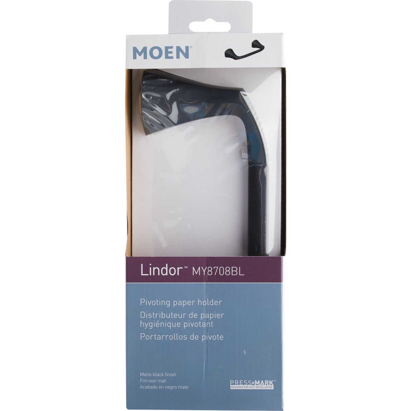 Moen Lindor Wall Mount Pivoting Toilet Paper Holder, Matte Black Image 3