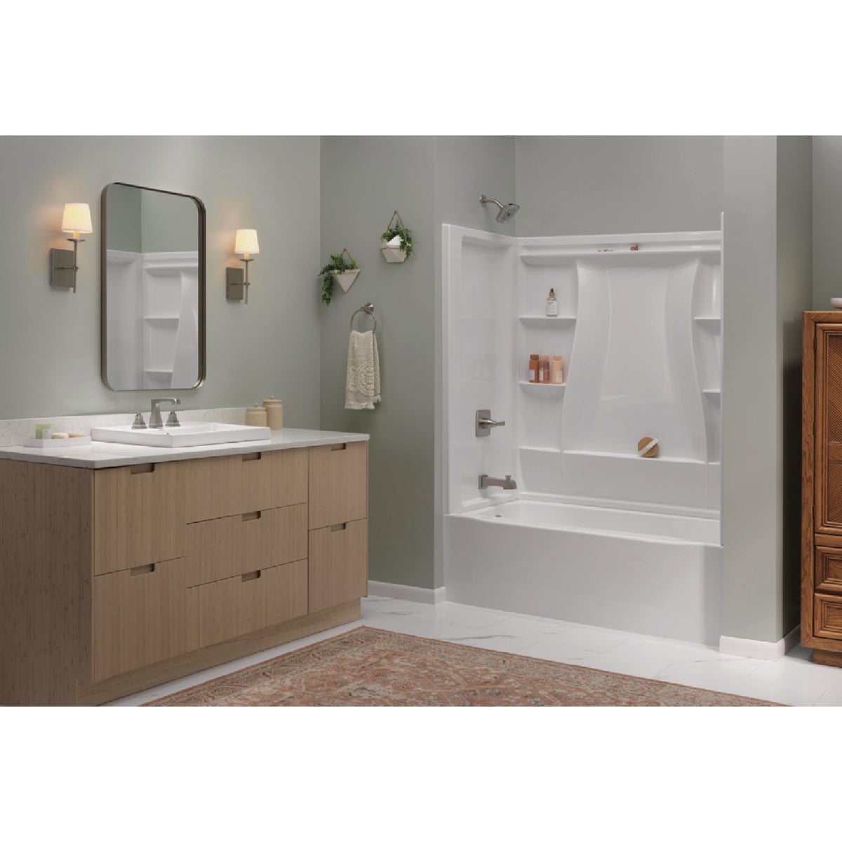 Delta Classic 500 60 In. L x 32 In. W x 61-1/4 In. H Alcove Tub Surround Kit, White (3-Piece) Image 2